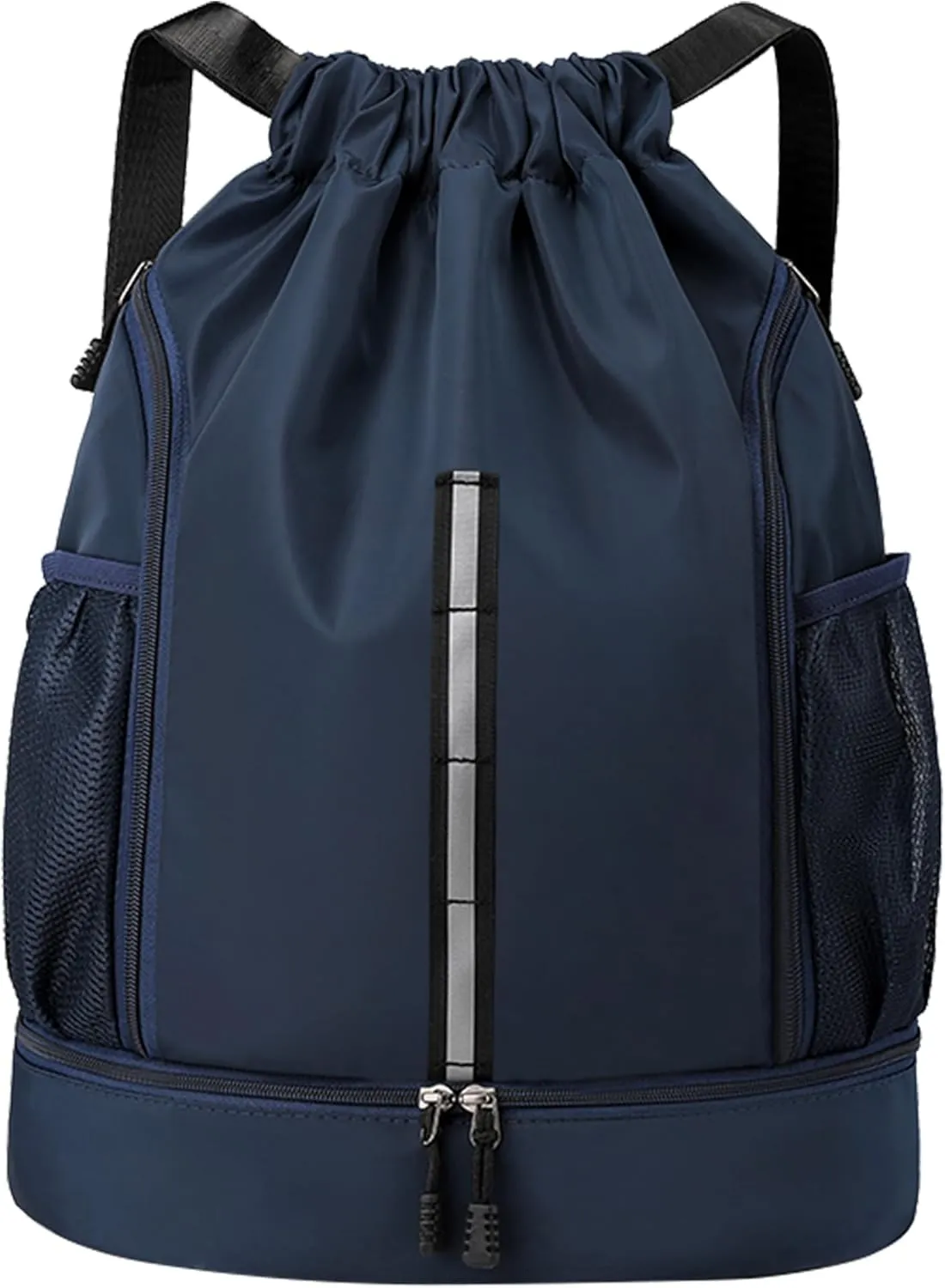 Sport Gym Bag Water Resistant Drawstring Backpack for Men Women Children with Shoes Compartment (Dark blue)