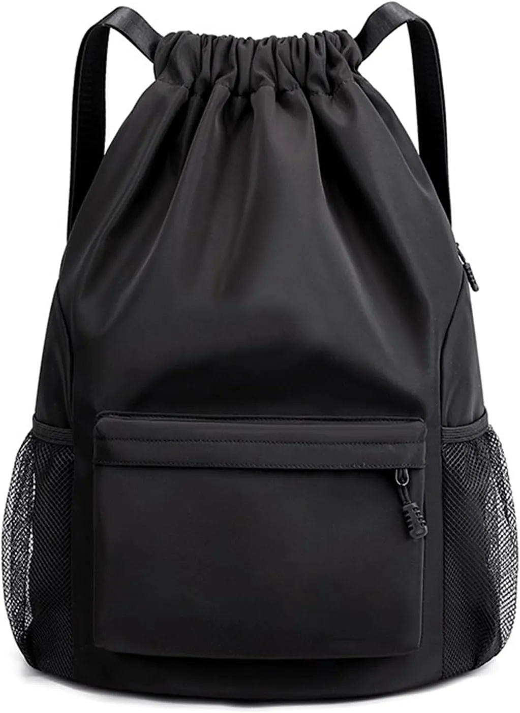 Sports Drawstring Backpack String Swimming Gym Bag Backpack with Shoes Compartment and Pocket for Men Women (Black-Small)