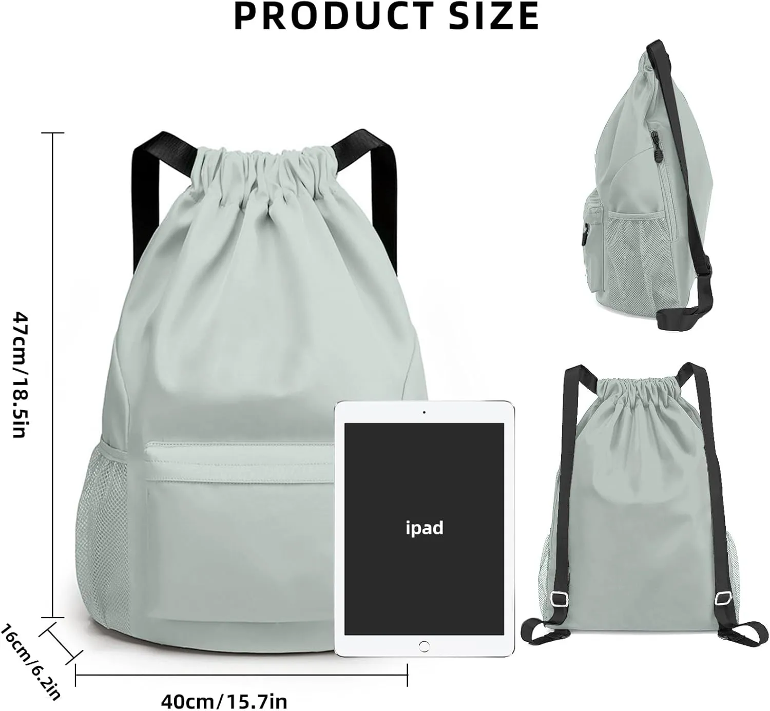 Sports Drawstring Backpack String Swimming Gym Bag Backpack with Shoes Compartment and Pocket for Men Women light green
