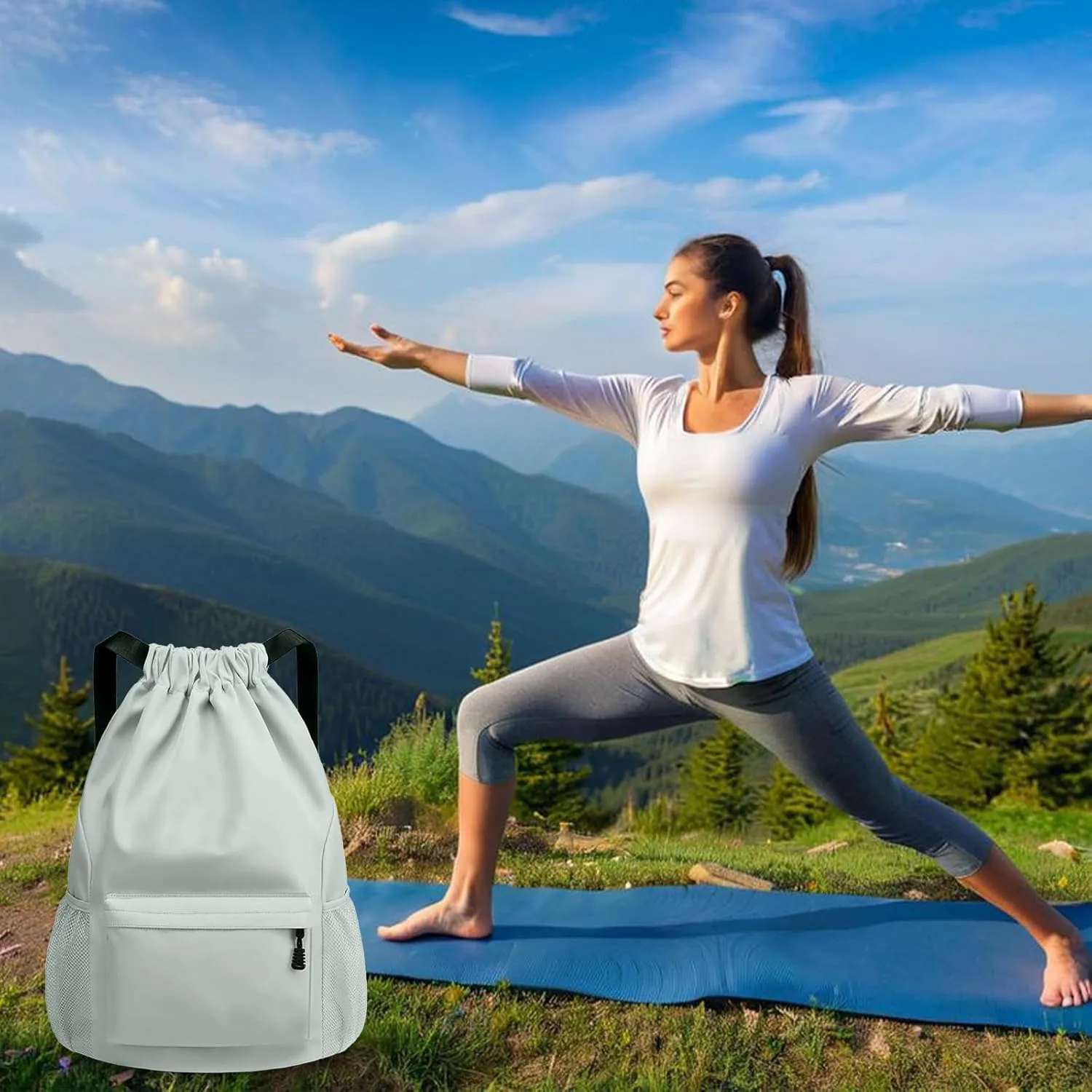 Sports Drawstring Backpack String Swimming Gym Bag Backpack with Shoes Compartment and Pocket for Men Women light green