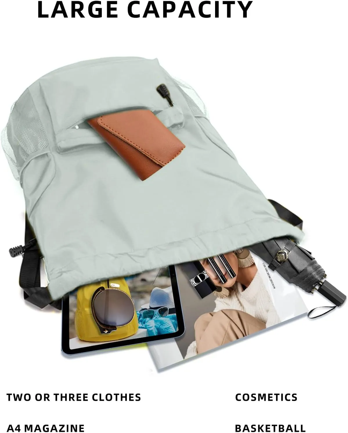 Sports Drawstring Backpack String Swimming Gym Bag Backpack with Shoes Compartment and Pocket for Men Women light green