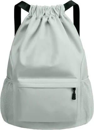 Sports Drawstring Backpack String Swimming Gym Bag Backpack with Shoes Compartment and Pocket for Men Women light green