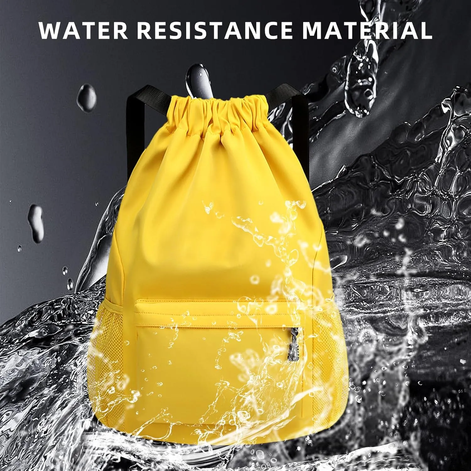Sports Drawstring Backpack String Swimming Gym Bag Backpack with Shoes Compartment and Pocket for Men Women (yellow)