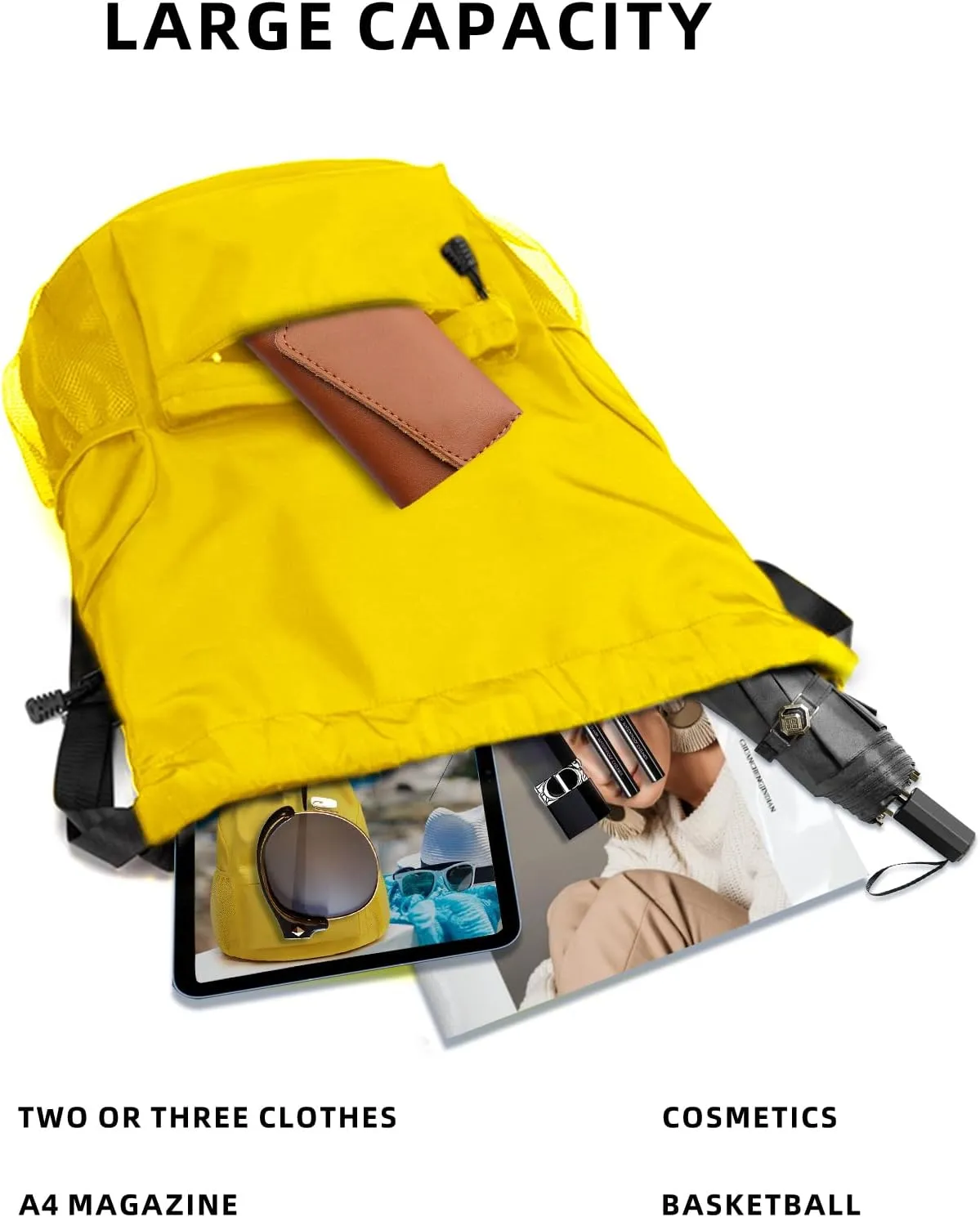 Sports Drawstring Backpack String Swimming Gym Bag Backpack with Shoes Compartment and Pocket for Men Women (yellow)