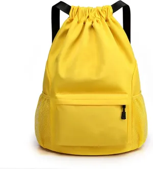 Sports Drawstring Backpack String Swimming Gym Bag Backpack with Shoes Compartment and Pocket for Men Women (yellow)