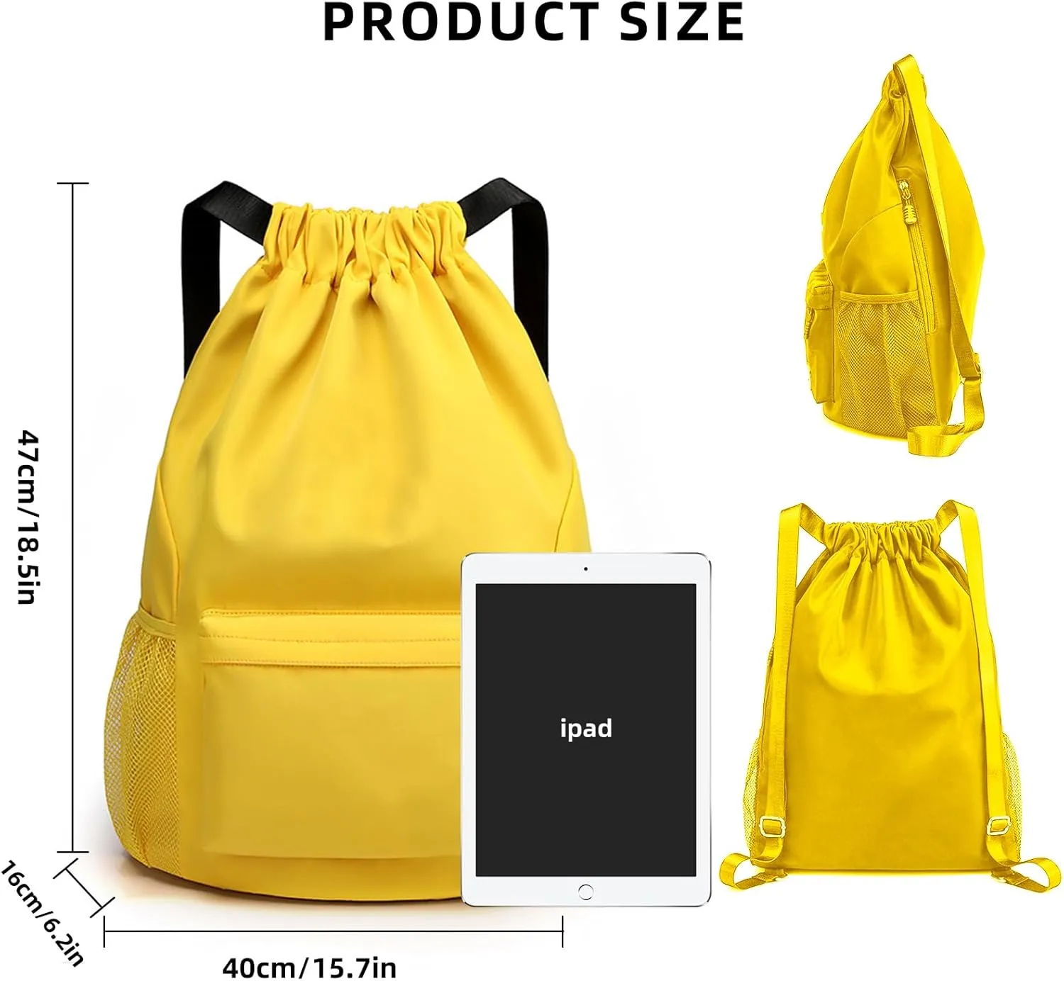 Sports Drawstring Backpack String Swimming Gym Bag Backpack with Shoes Compartment and Pocket for Men Women (yellow)