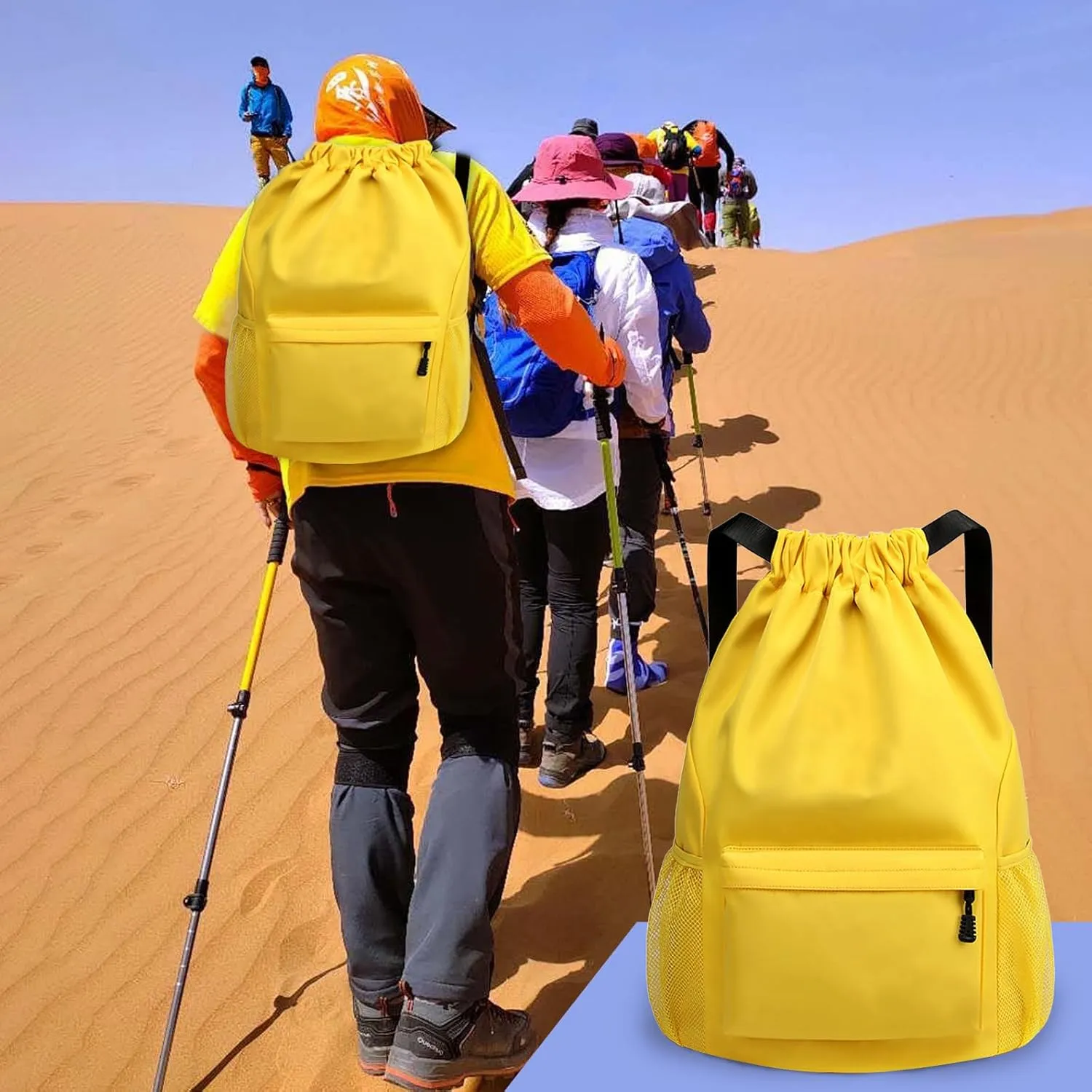 Sports Drawstring Backpack String Swimming Gym Bag Backpack with Shoes Compartment and Pocket for Men Women (yellow)