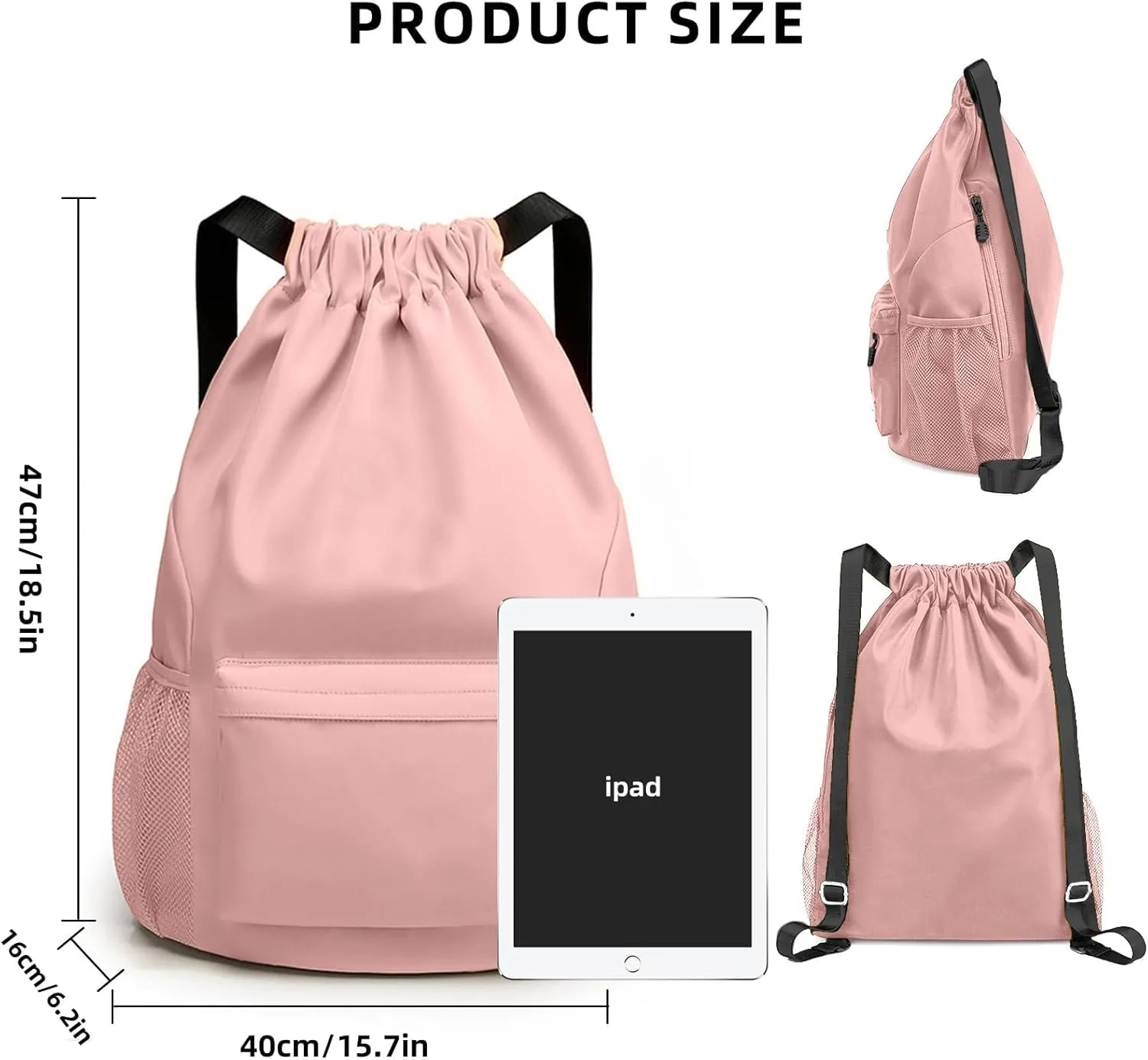 Sports Drawstring Backpack String Swimming Gym Bag Backpack with Shoes Compartment and Pocket for Men Womenpink