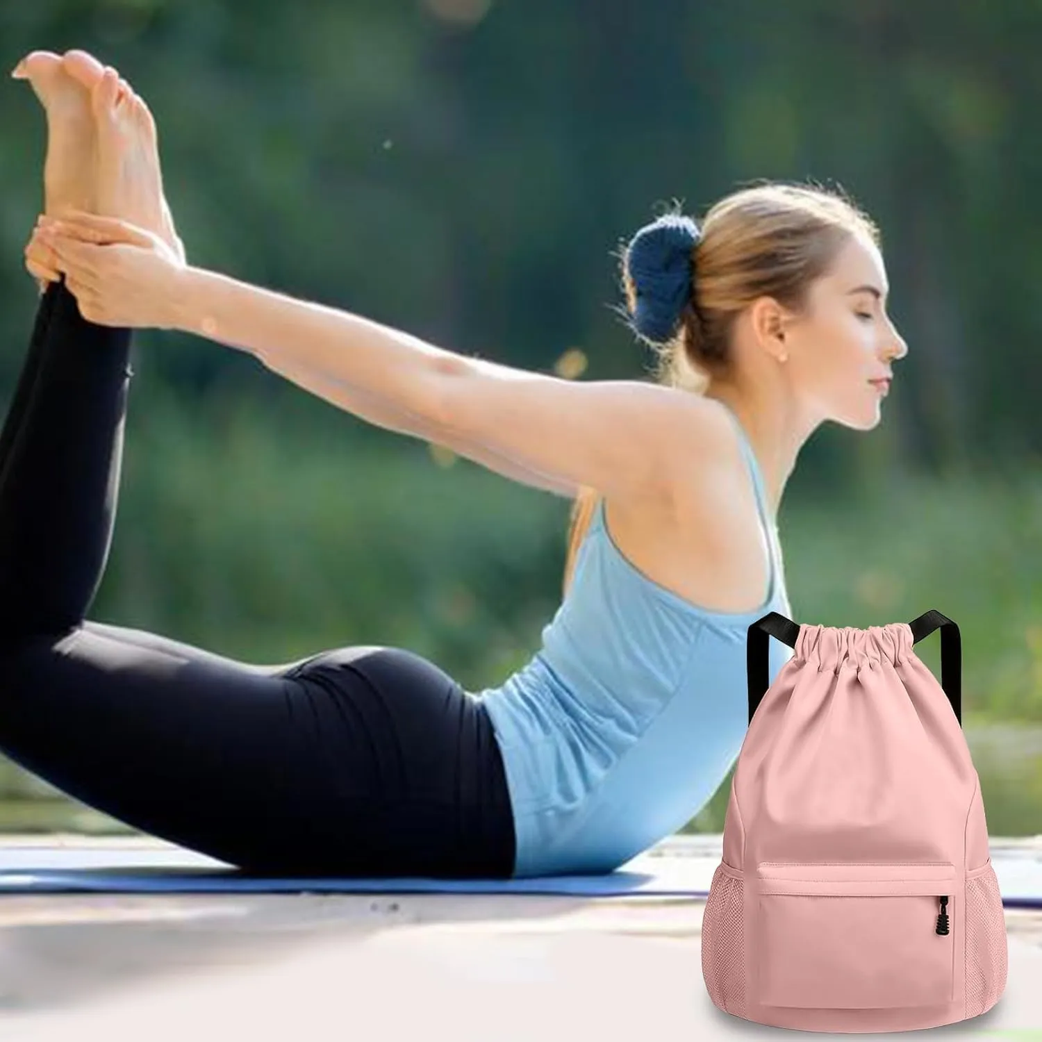 Sports Drawstring Backpack String Swimming Gym Bag Backpack with Shoes Compartment and Pocket for Men Womenpink