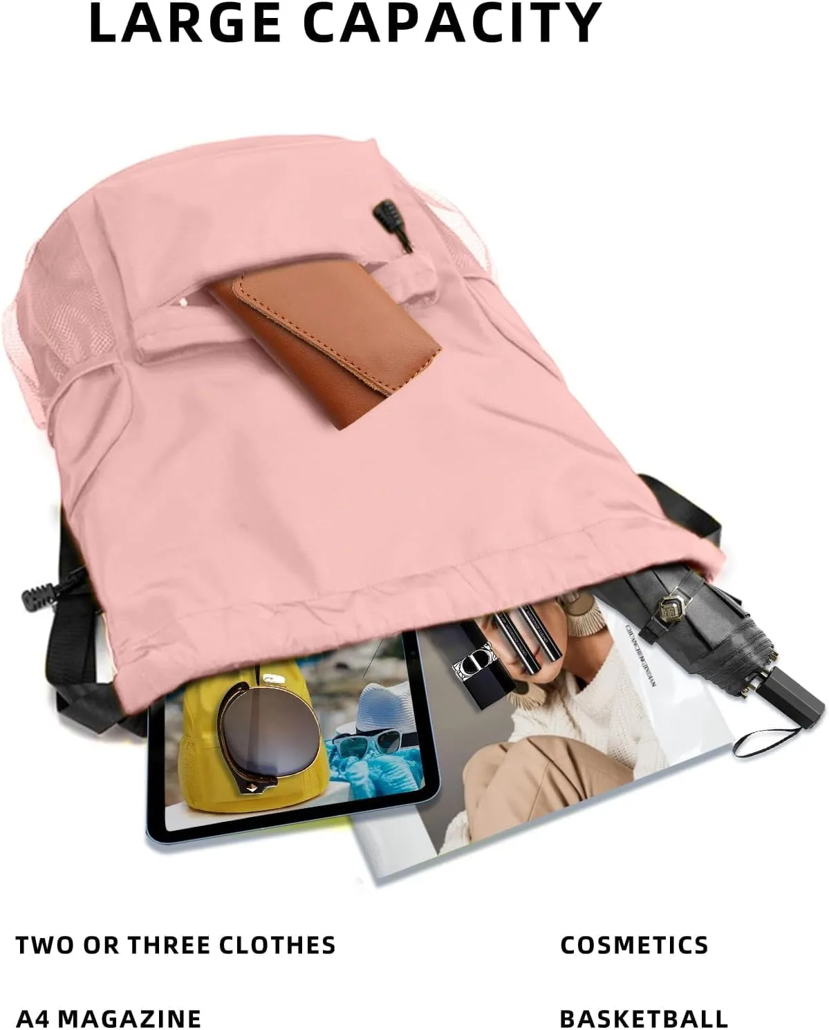 Sports Drawstring Backpack String Swimming Gym Bag Backpack with Shoes Compartment and Pocket for Men Womenpink