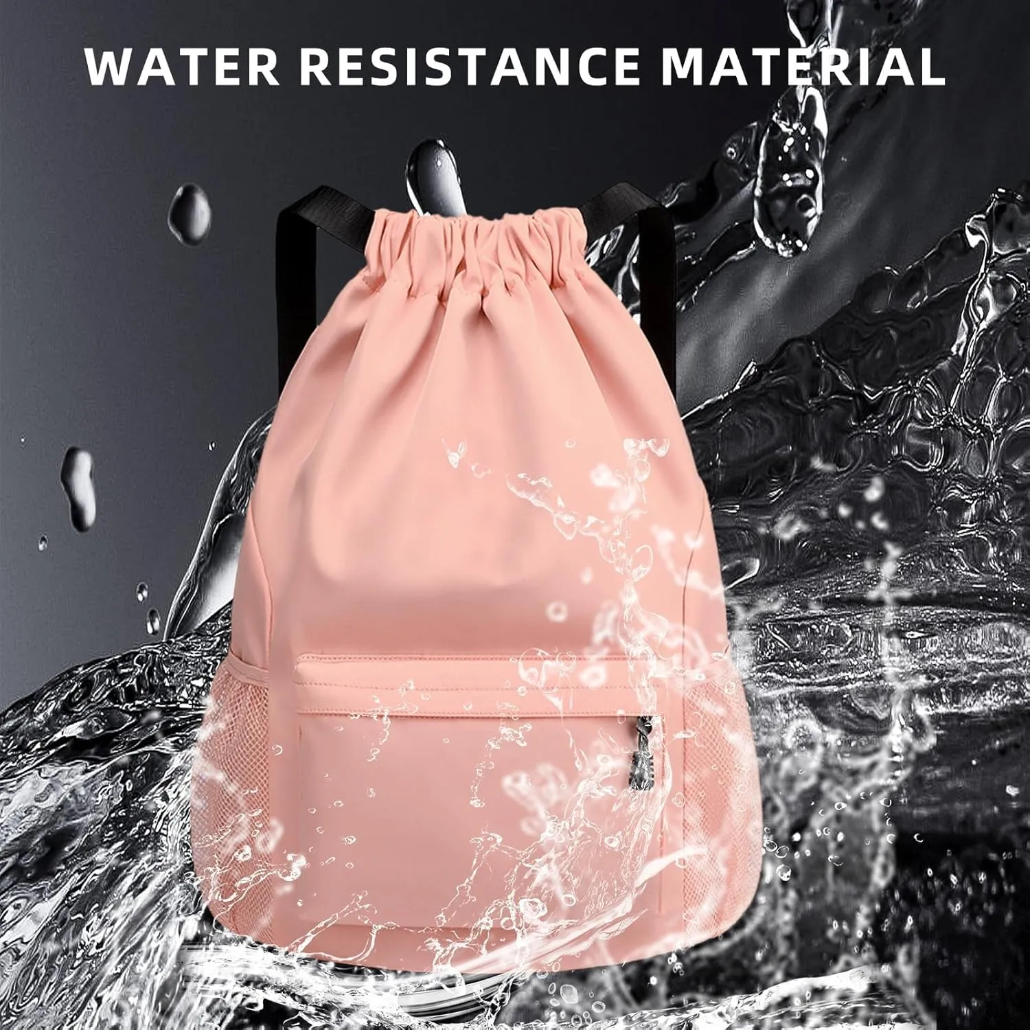 Sports Drawstring Backpack String Swimming Gym Bag Backpack with Shoes Compartment and Pocket for Men Womenpink