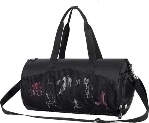 Sports Gym Bag, Travel Duffel Bag with Wet Pocket & Shoes Compartment for Men Women, Lightweight, Black