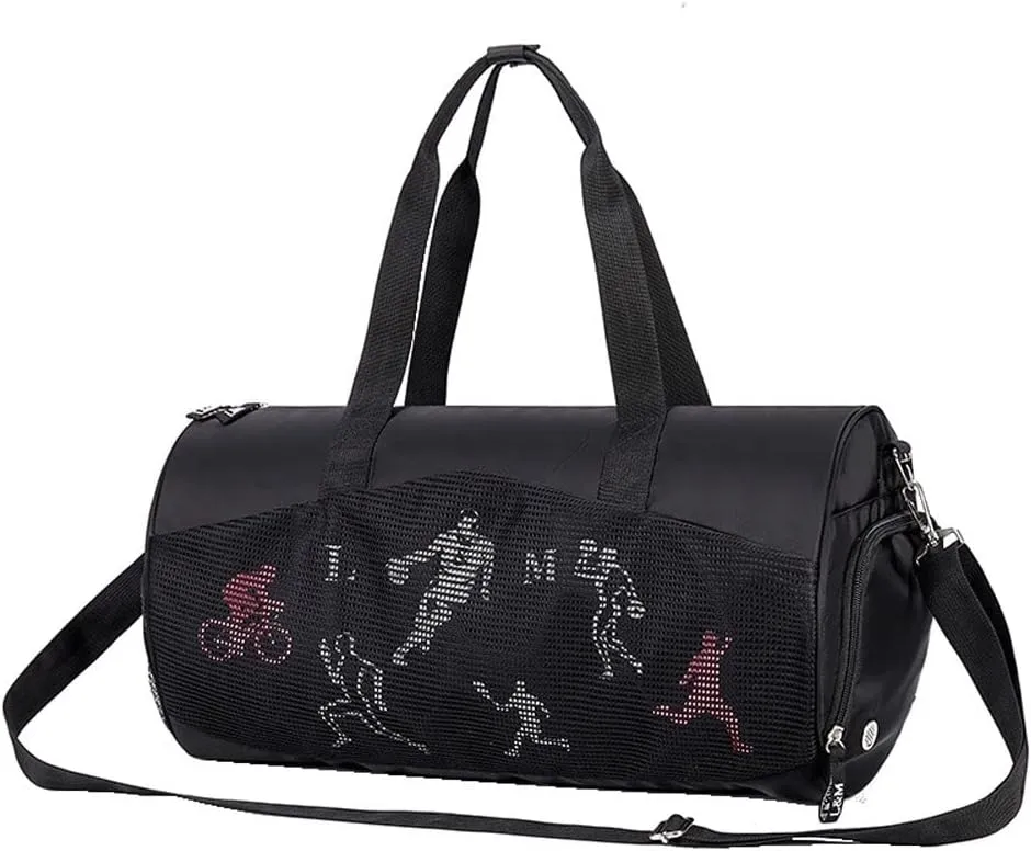 Sports Gym Bag, Travel Duffel Bag with Wet Pocket & Shoes Compartment for Men Women, Lightweight, Black