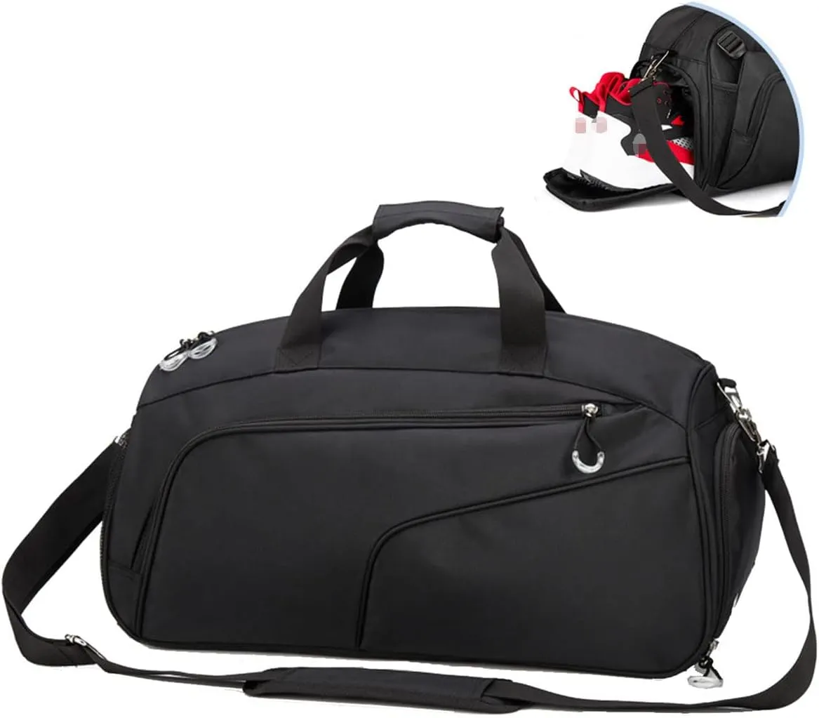 Sports Gym Bag with Wet Pocket & Shoes Compartment,Travel Duffel Bag for Men and Women Lightweight(Black)