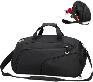 Sports Gym Bag with Wet Pocket & Shoes Compartment,Travel Duffel Bag for Men and Women Lightweight(Black)