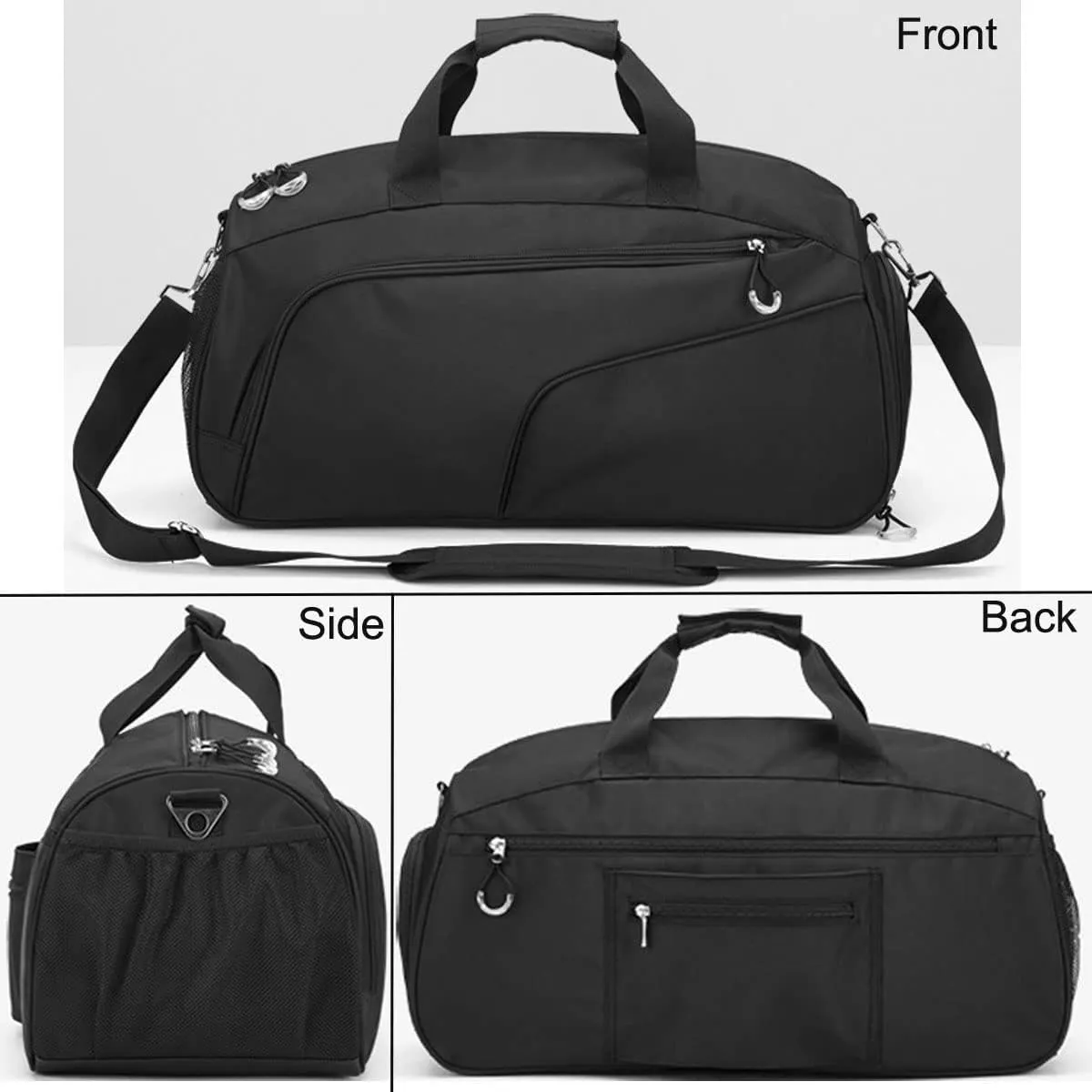 Sports Gym Bag with Wet Pocket & Shoes Compartment,Travel Duffel Bag for Men and Women Lightweight(Black)