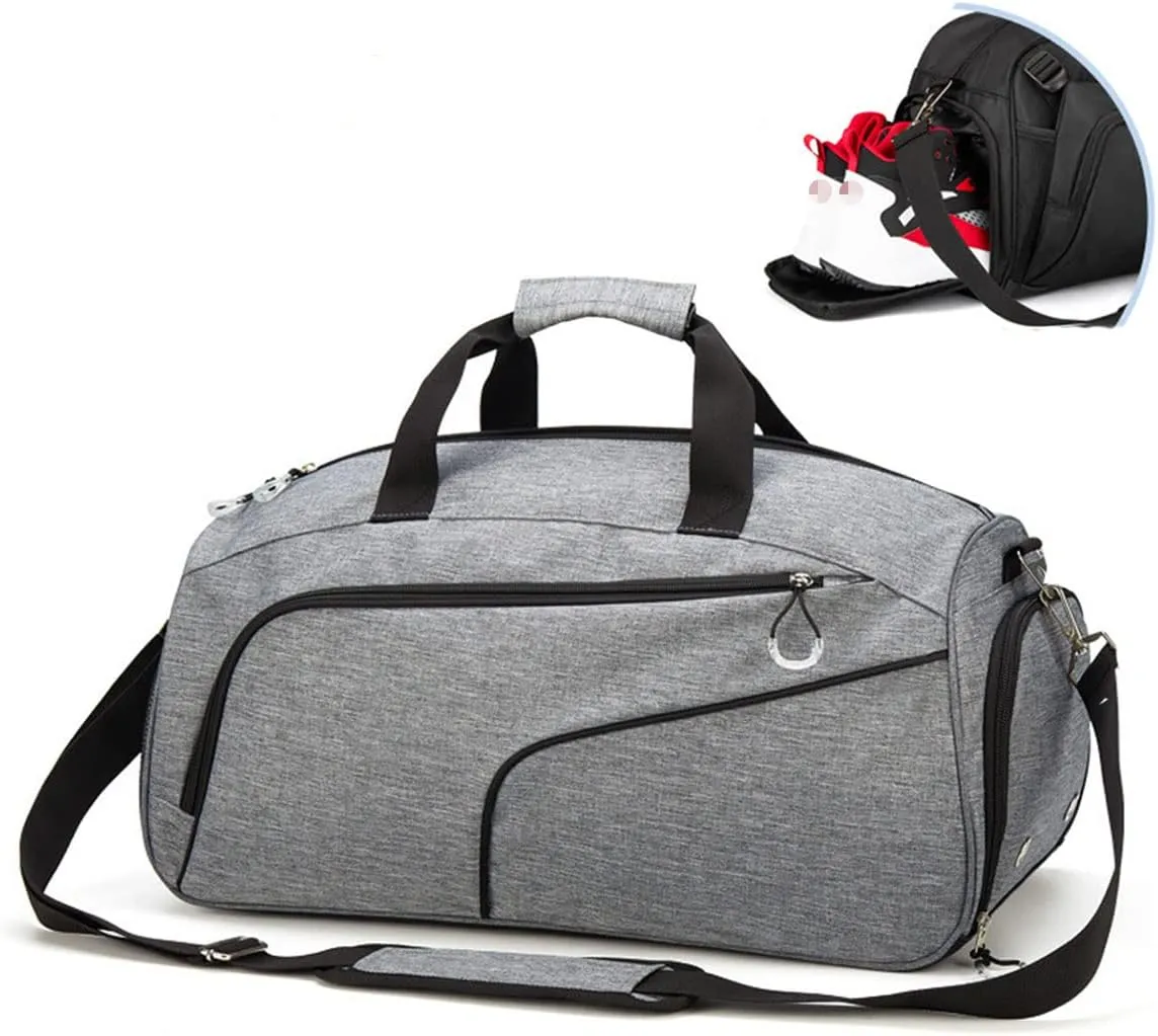 Sports Gym Bag with Wet Pocket & Shoes Compartment,Travel Duffel Bag for Men and Women Lightweight(Grey)