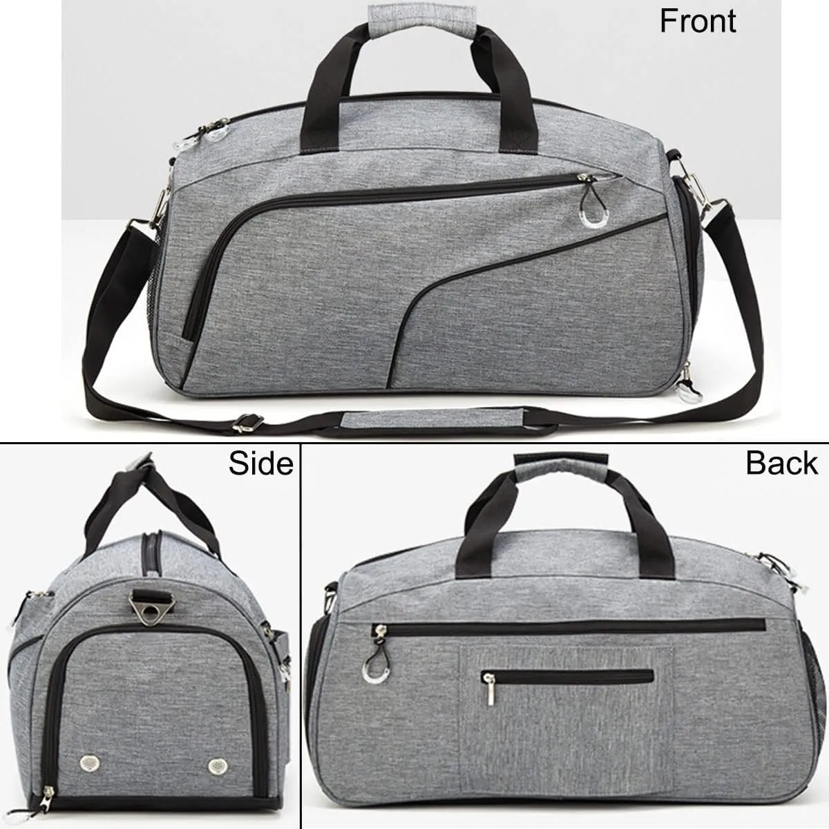 Sports Gym Bag with Wet Pocket & Shoes Compartment,Travel Duffel Bag for Men and Women Lightweight(Grey)