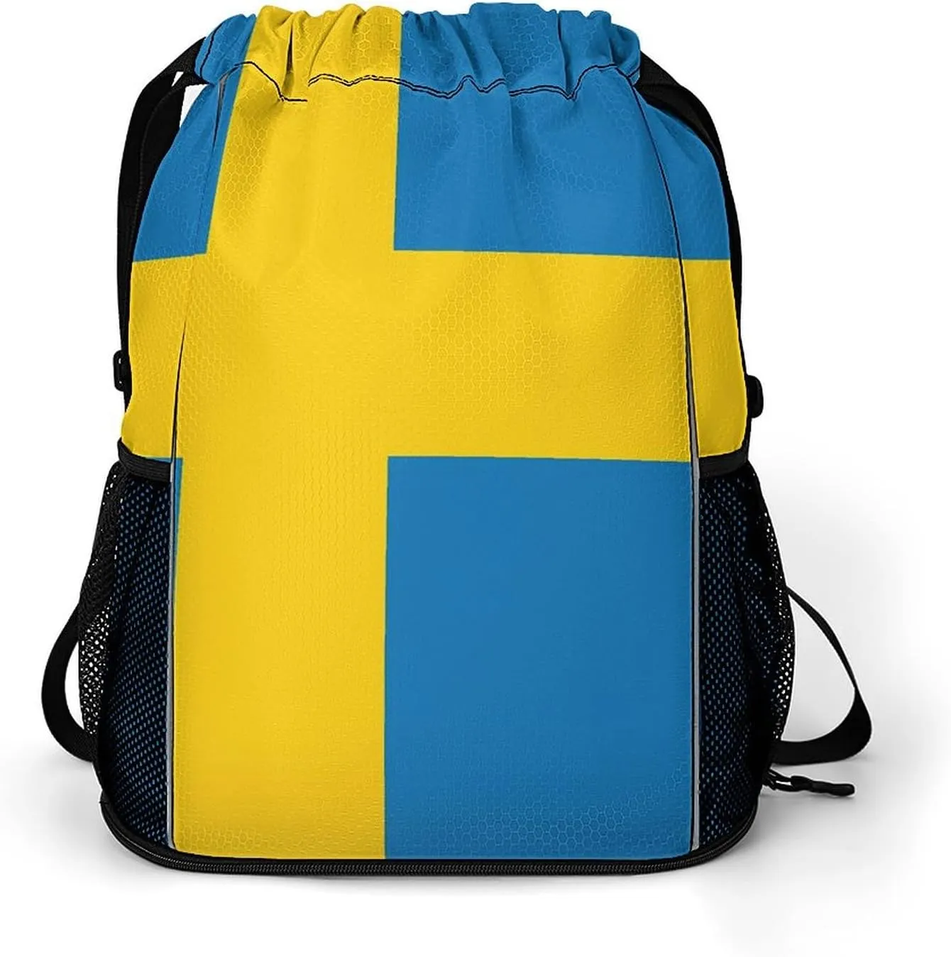 Sweden Flag Drawstring Backpack String Bag Sports Gym Sackpack with Side Pocket Shoes Compartment