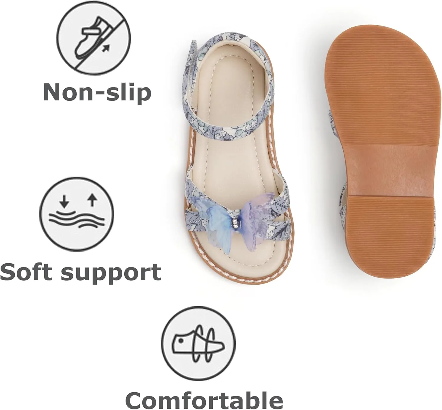THEE BRON Toddler Girls Dress Sandals Kids Butterfly Floral Summer Sandalias Shoes