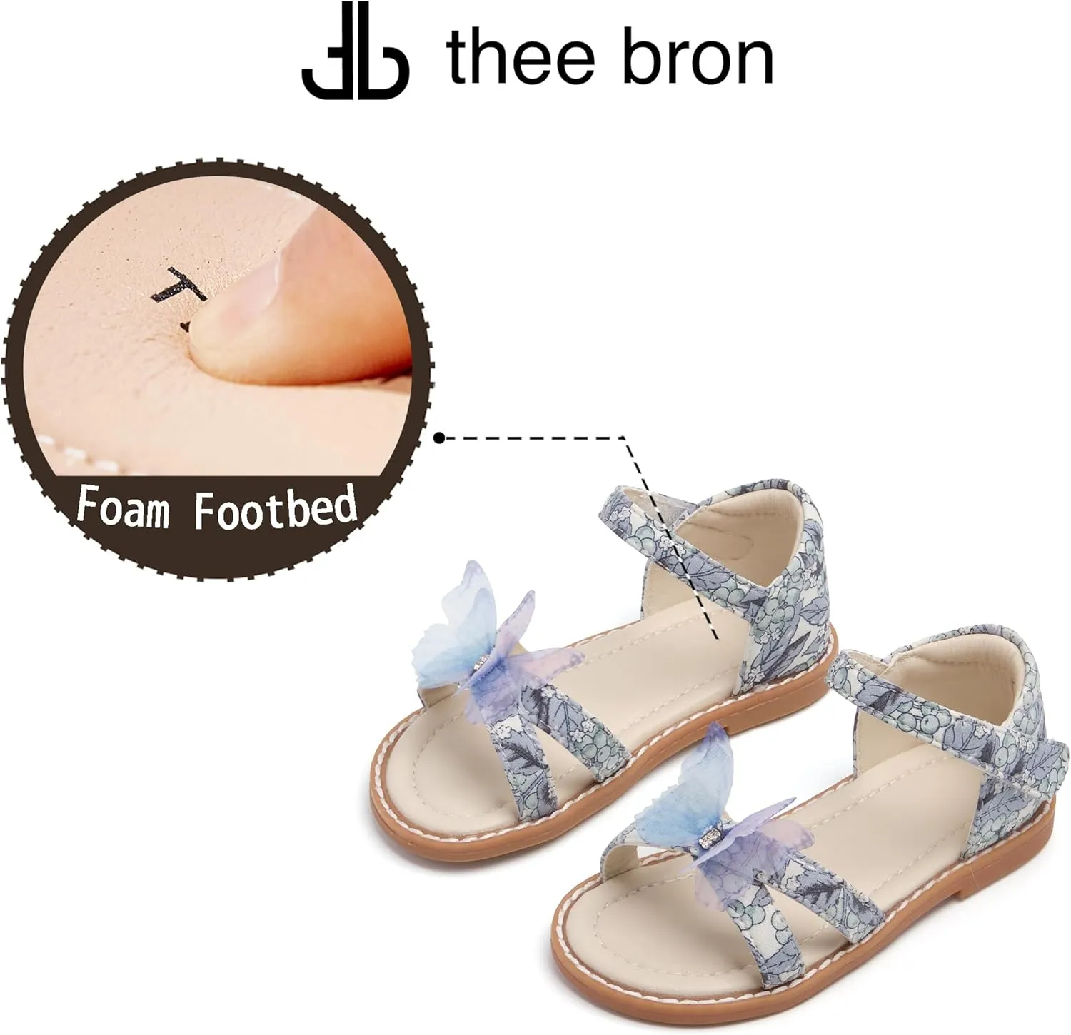 THEE BRON Toddler Girls Dress Sandals Kids Butterfly Floral Summer Sandalias Shoes