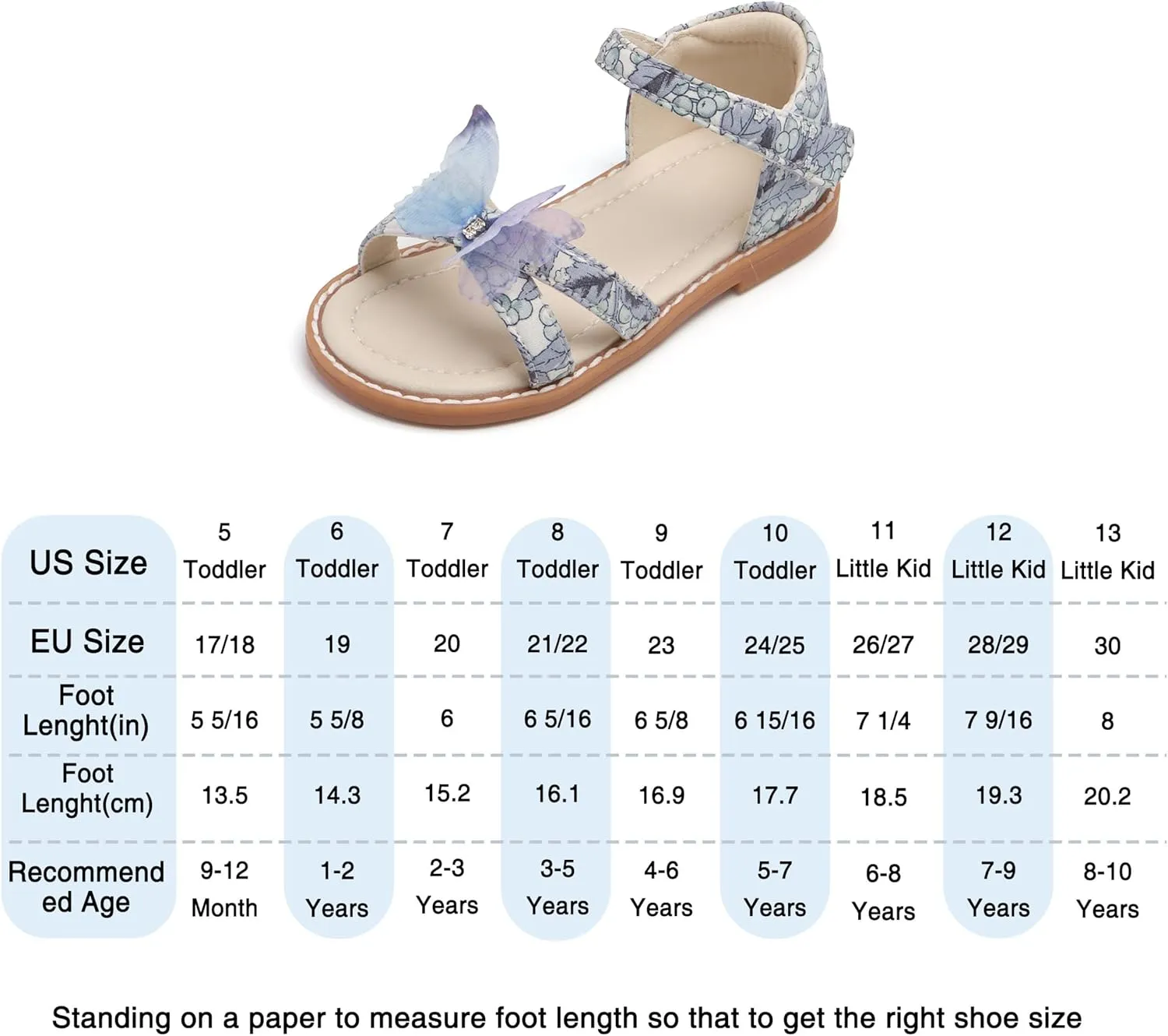 THEE BRON Toddler Girls Dress Sandals Kids Butterfly Floral Summer Sandalias Shoes