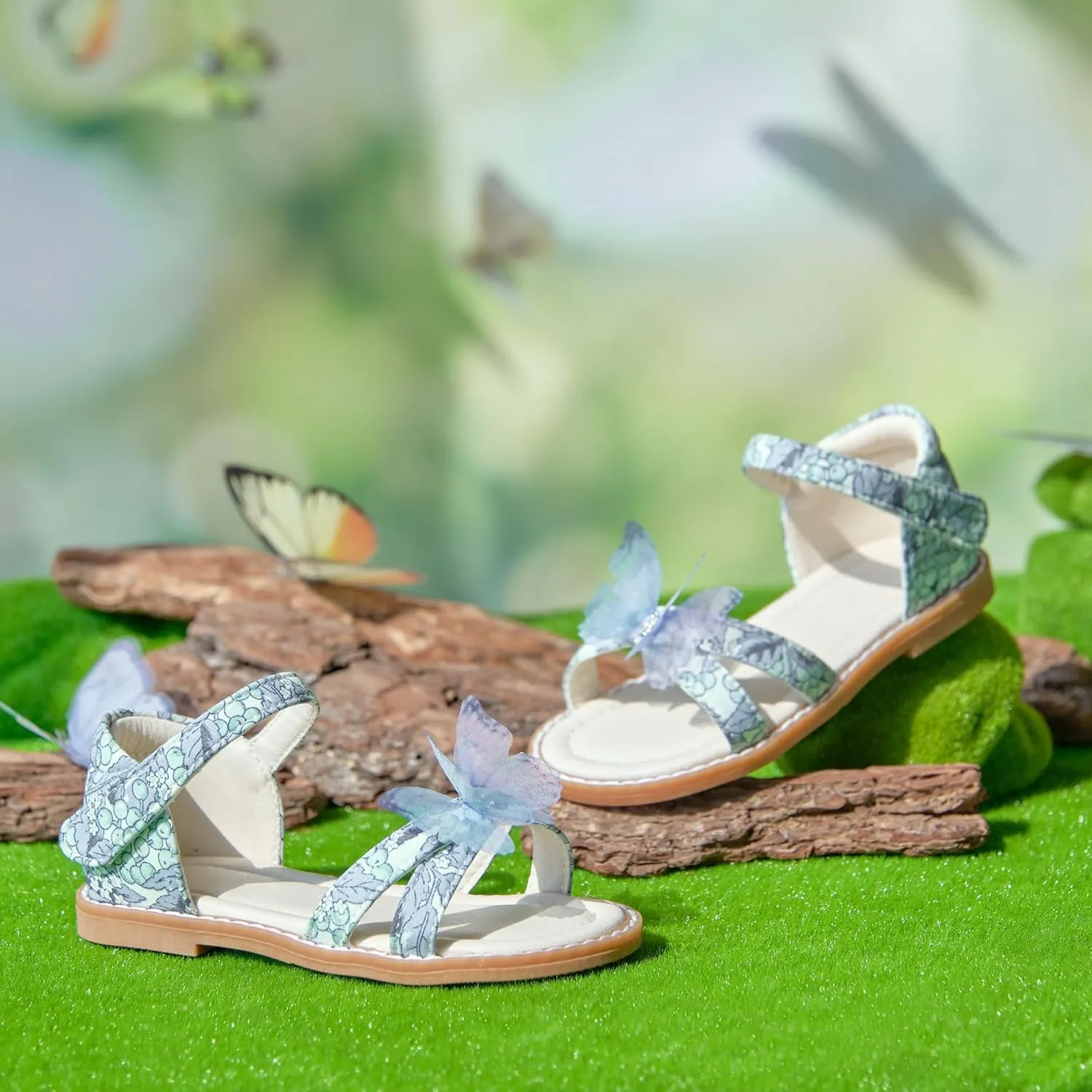 THEE BRON Toddler Girls Dress Sandals Kids Butterfly Floral Summer Sandalias Shoes
