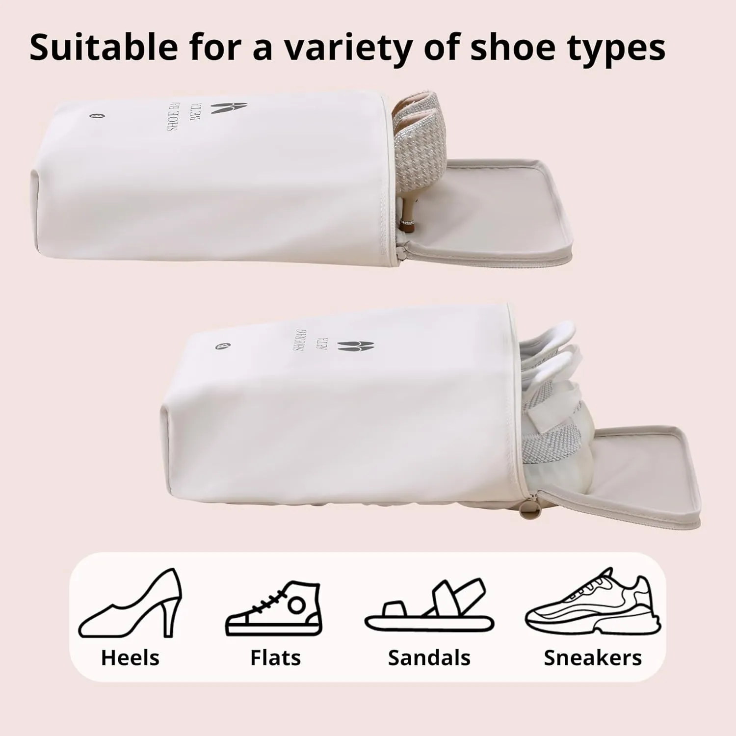 tianzong 2 Pack Shoe Bags for Travel, Water-resistant Shoe Storage Organizer with Zipper for Men and Women (Grey, T400-Beta)