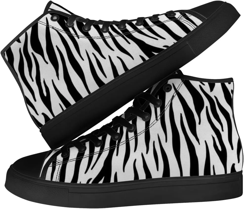 Tiger Print Shoes for Men Women High Top Canvas Sneakers Lace Up Casual Walking Shoes Gifts for Boyfriend Girlfriend