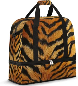 Tiger Skin Foldable Travel Duffel Bag Overnight Weekender Bag with Shoes Compartment Sports Gym Bag for Men Women