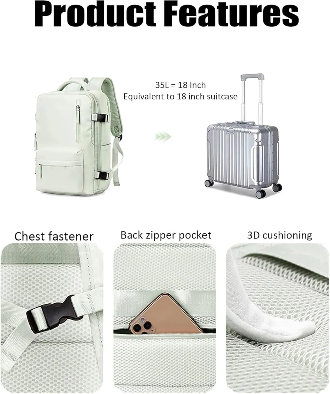 Tourism Backpack, Travel Backpack for Women Airline Approved, Hiking Bag, Anti Theft Business Backpack with Shoes Compartment (Khaki)