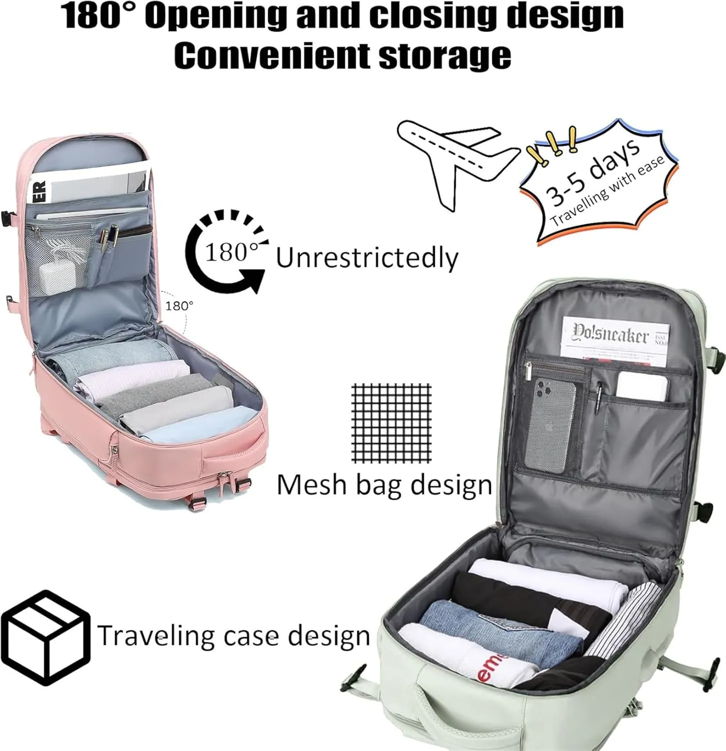 Tourism Backpack, Travel Backpack for Women Airline Approved, Hiking Bag, Anti Theft Business Backpack with Shoes Compartment (Khaki)