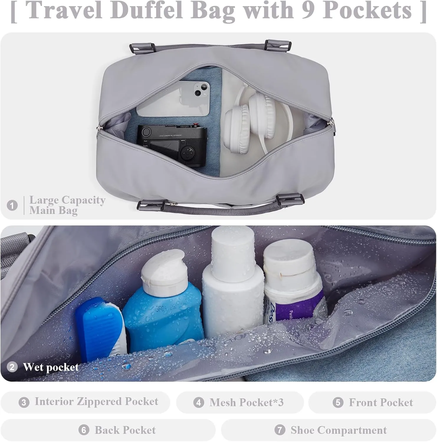 Travel Duffel Bag with Shoes Compartment, Overnight Weekender Bags for Women, Carry on Personal Item Travel Set