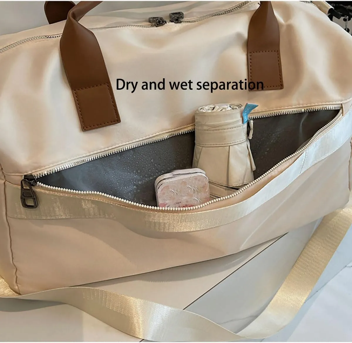 Travel Duffel Bags with Shoes Compartment Dry and wet separation Overnight Bag Carry-On sport bag (Gray)