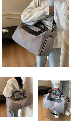 Travel Duffel Bags with Shoes Compartment Dry and wet separation Overnight Bag Carry-On sport bag (Gray)