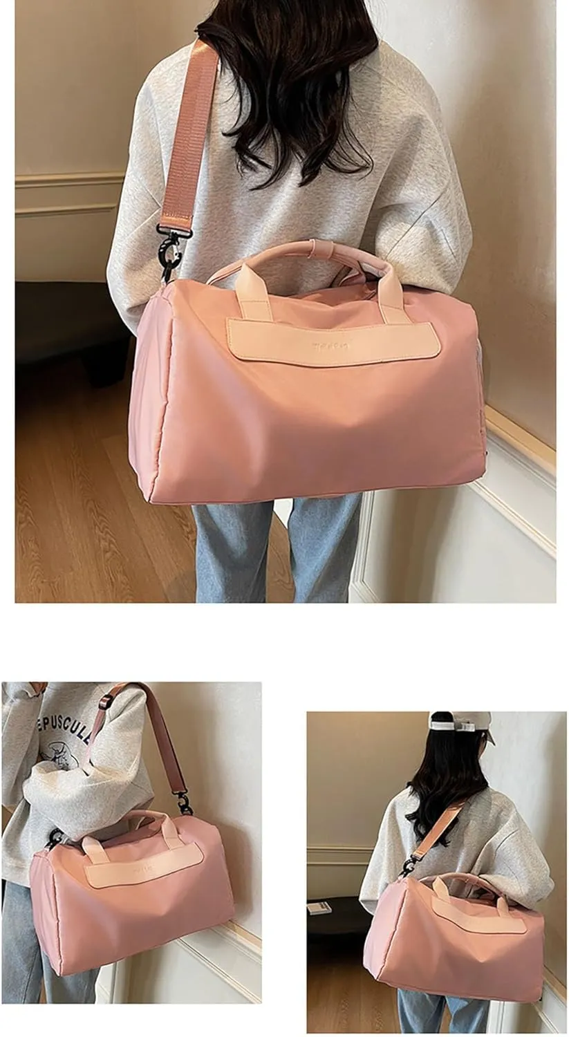 Travel Duffel Bags with Shoes Compartment Dry and wet separation Overnight Bag Carry-On sport bag (Pink)