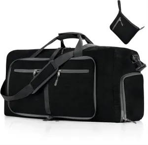 travel Duffle Bag, 65L Foldable Travel Duffel Bag with Shoes Compartment Overnight Bag (BLACK COLOR)