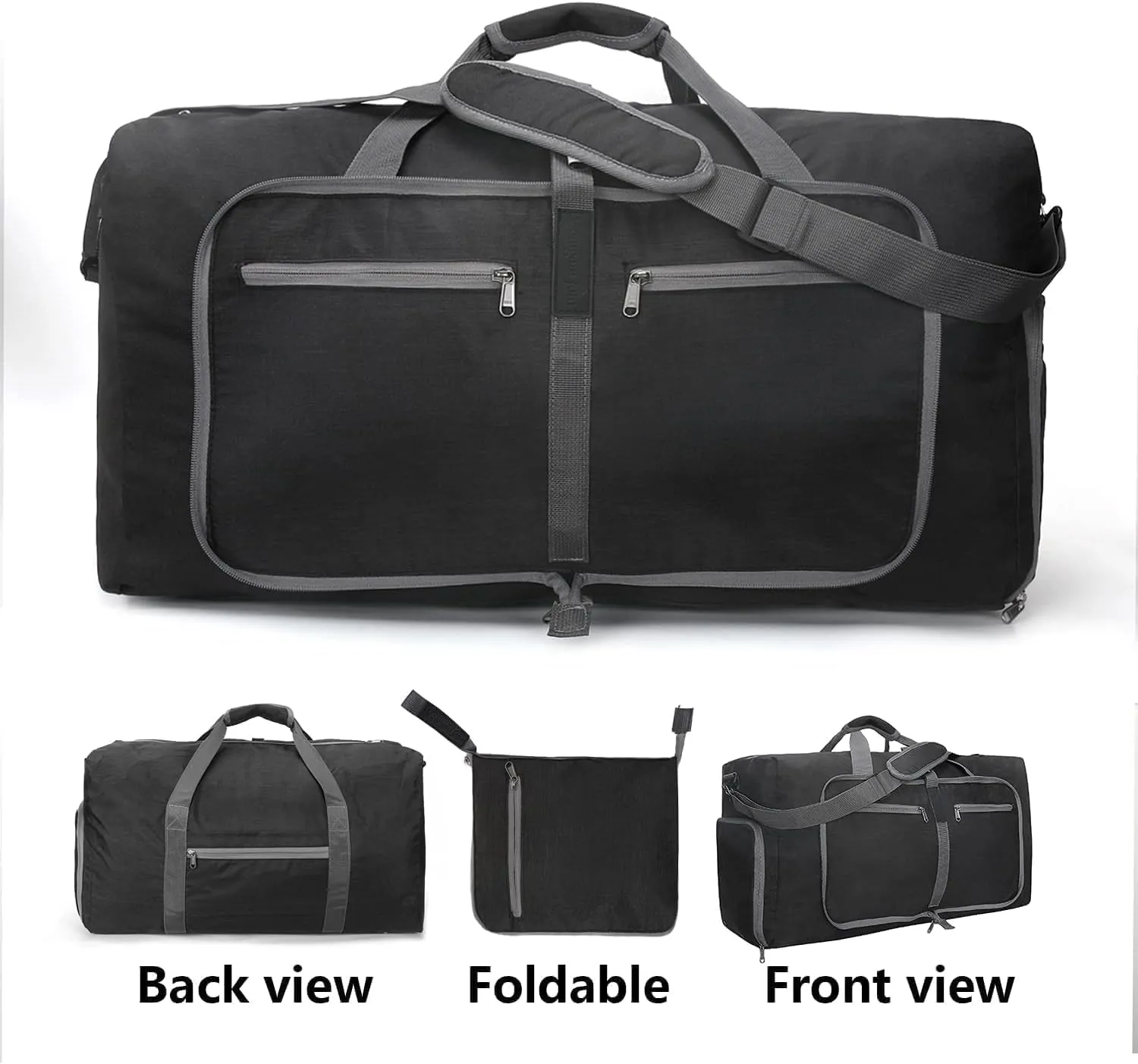 travel Duffle Bag, 65L Foldable Travel Duffel Bag with Shoes Compartment Overnight Bag (BLACK COLOR)