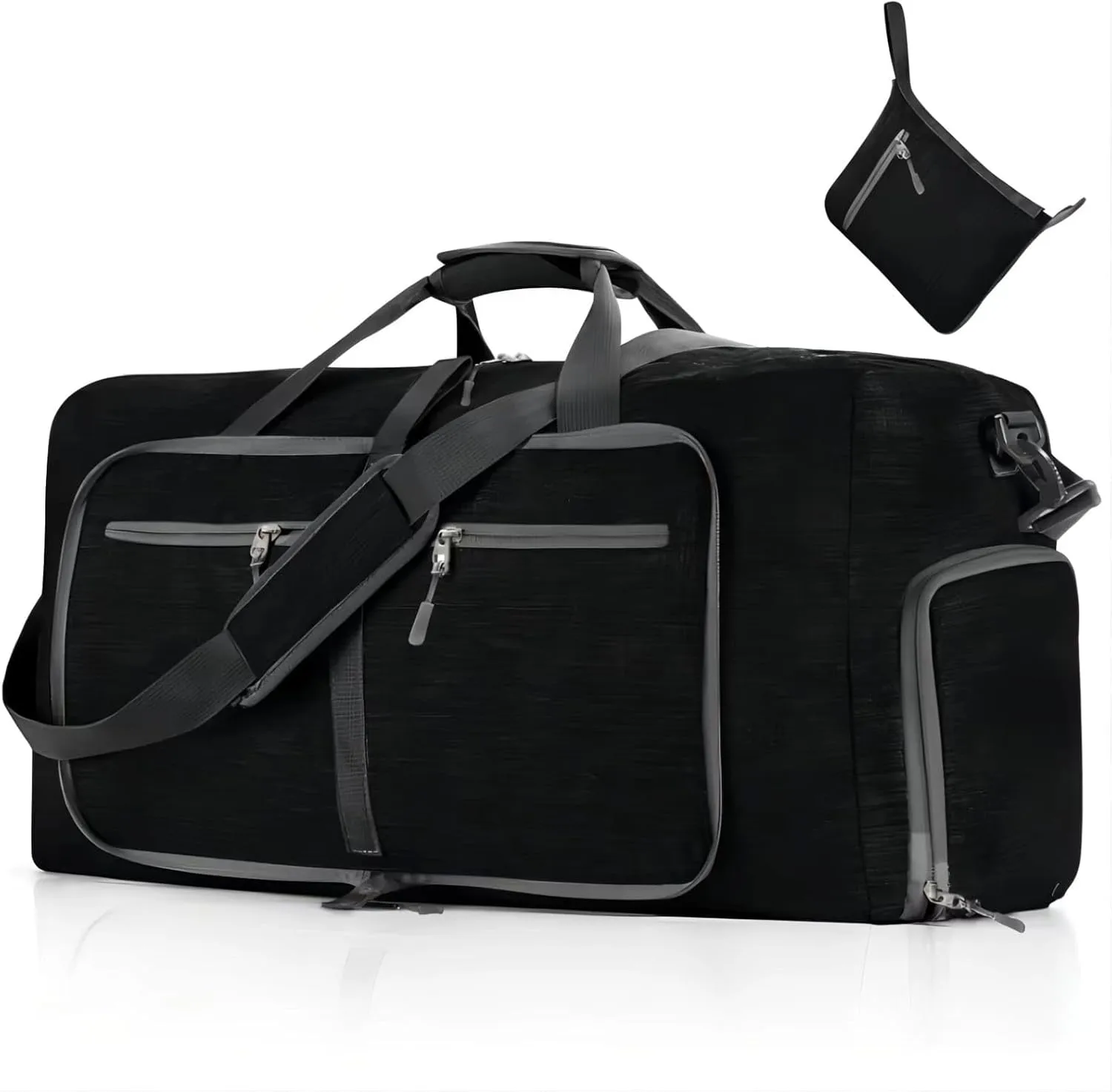 travel Duffle Bag, 65L Foldable Travel Duffel Bag with Shoes Compartment Overnight Bag (BLACK COLOR)