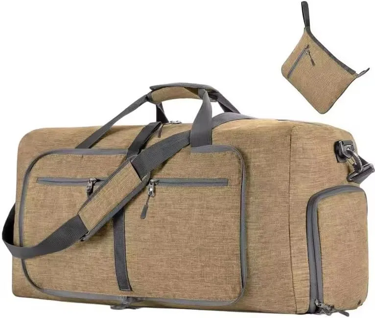 travel Duffle Bag, 65L Foldable Travel Duffel Bag with Shoes Compartment Overnight Bag (BROWN COLOR)