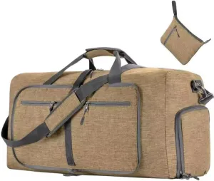 travel Duffle Bag, 65L Foldable Travel Duffel Bag with Shoes Compartment Overnight Bag (BROWN COLOR)
