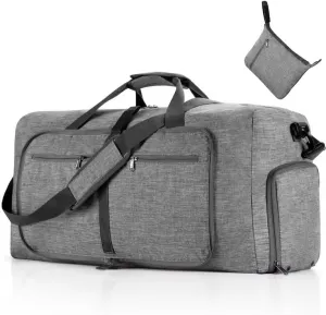 travel Duffle Bag, 65L Foldable Travel Duffel Bag with Shoes Compartment Overnight Bag (GRAY COLOR)
