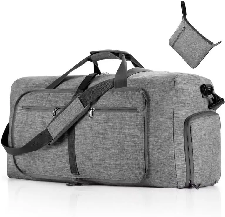 travel Duffle Bag, 65L Foldable Travel Duffel Bag with Shoes Compartment Overnight Bag (GRAY COLOR)