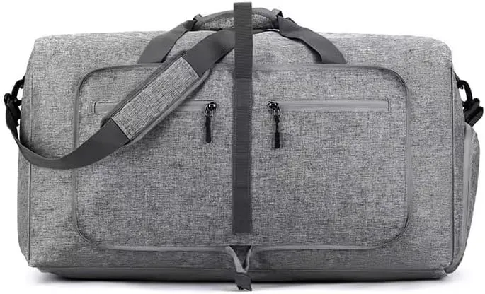travel Duffle Bag, 65L Foldable Travel Duffel Bag with Shoes Compartment Overnight Bag (GRAY COLOR)