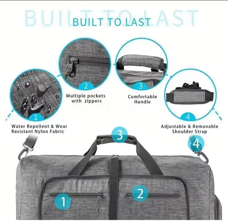 travel Duffle Bag, 65L Foldable Travel Duffel Bag with Shoes Compartment Overnight Bag (GRAY COLOR)