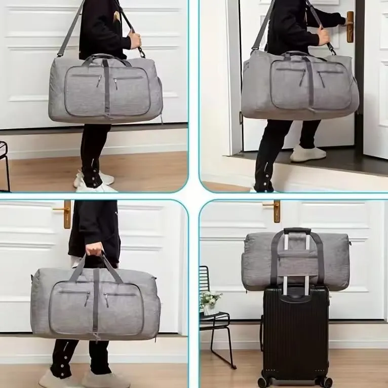 travel Duffle Bag, 65L Foldable Travel Duffel Bag with Shoes Compartment Overnight Bag (GRAY COLOR)