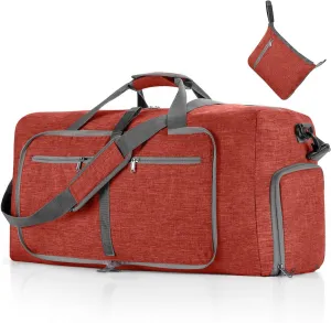travel Duffle Bag, 65L Foldable Travel Duffel Bag with Shoes Compartment Overnight Bag (RED COLOR)