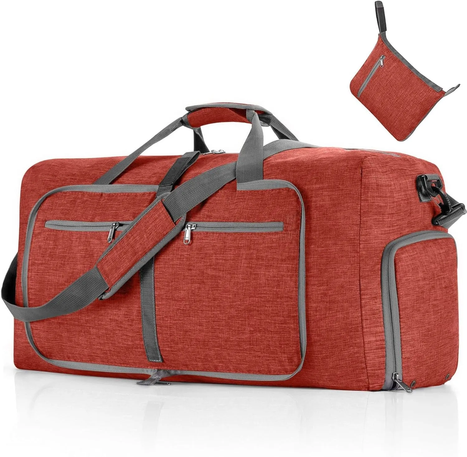 travel Duffle Bag, 65L Foldable Travel Duffel Bag with Shoes Compartment Overnight Bag (RED COLOR)