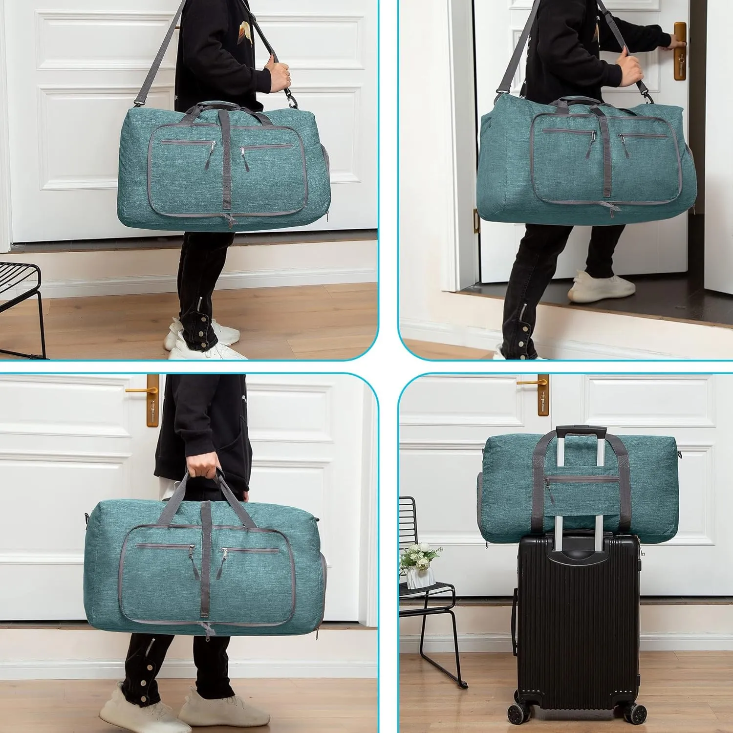 Travel Duffle Bag for Men, Foldable Travel Duffel Bag with Shoes Compartment, F Green, 115L