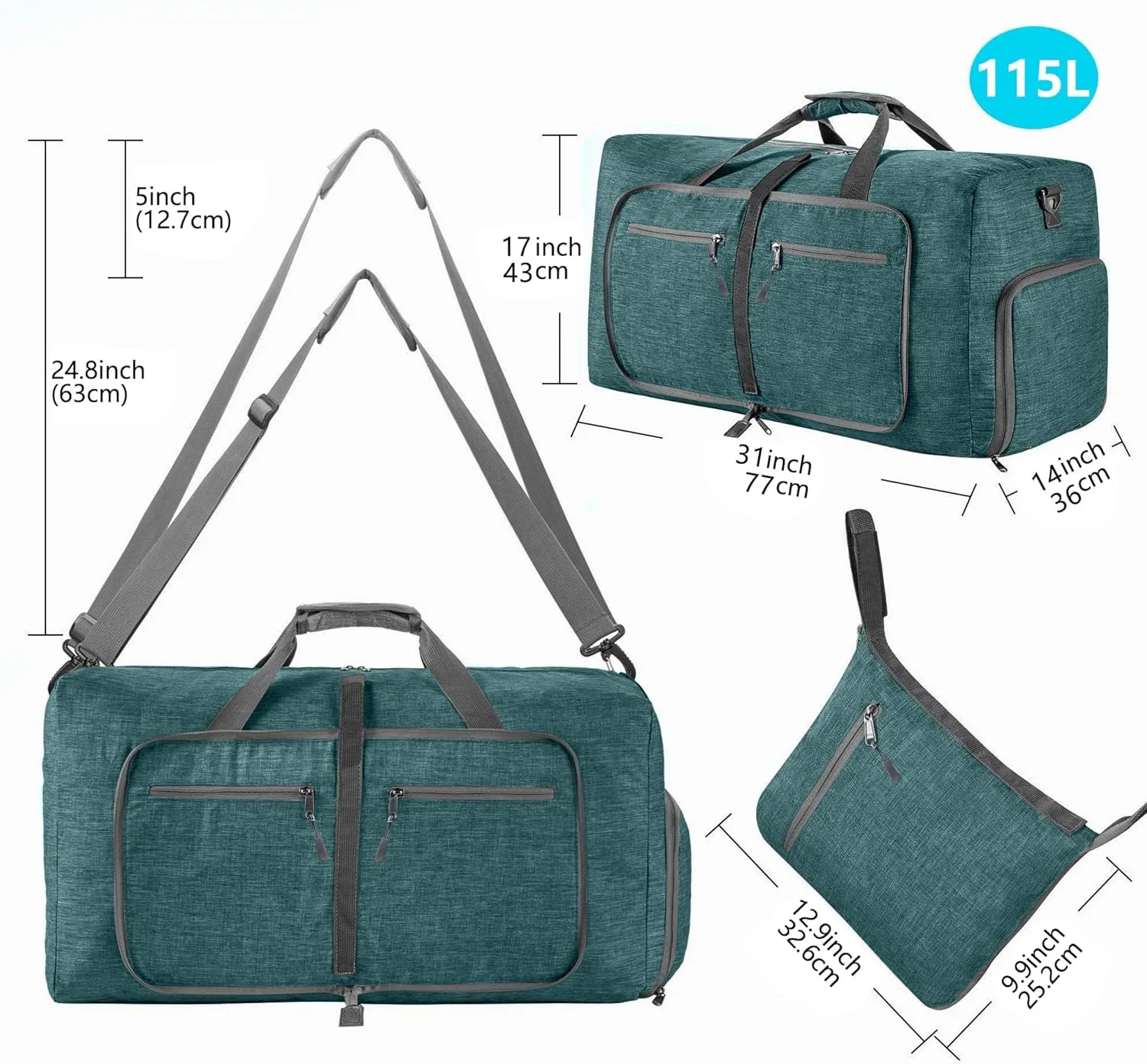 Travel Duffle Bag for Men, Foldable Travel Duffel Bag with Shoes Compartment, F Green, 115L